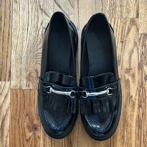 Old Navy Black Patent Leather Loafers with Silver Accent